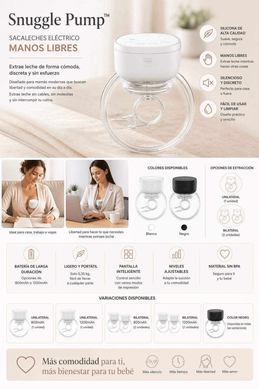 Sacaleches Eléctrico Portátil Snuggle Pump™ (1 Unidad)